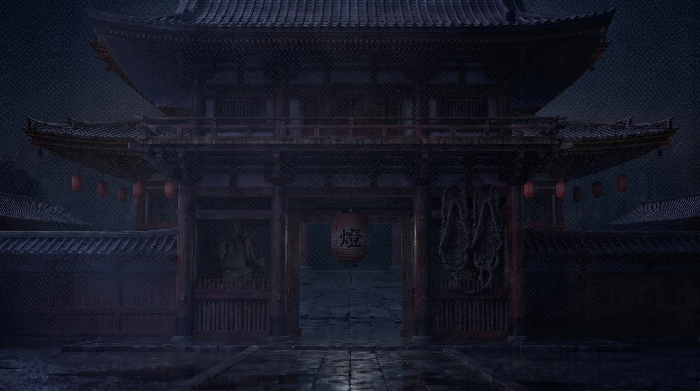 The inner treasure gate, dark and unlit at night